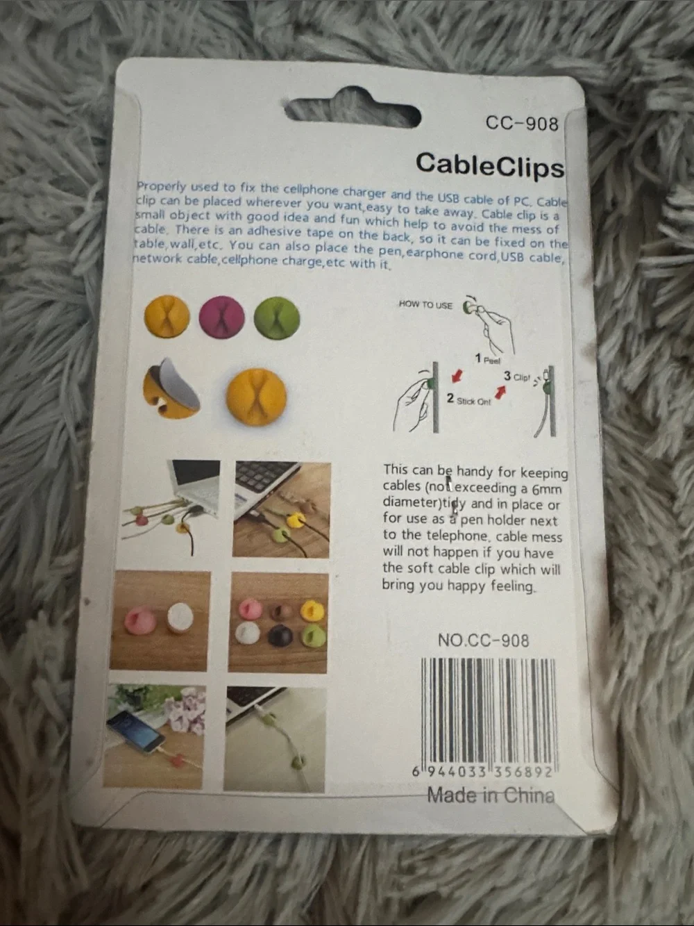 Multipurpose Cable Clips - Yellow, Red, Black - Pack of 6